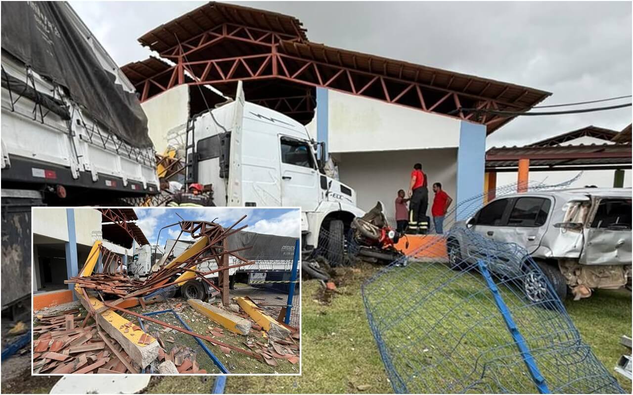 Carreta colide com escola e provoca grande destruição no interior de Alagoas