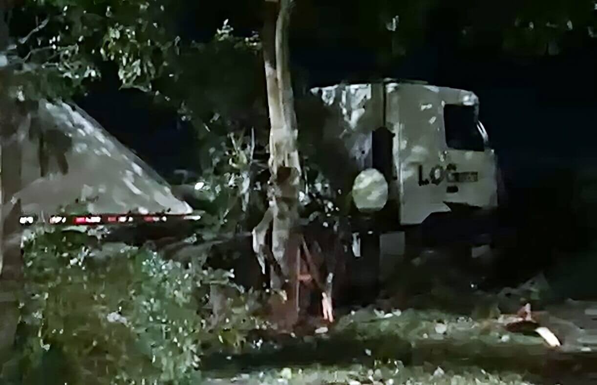 Carreta sai da pista e invade jardim do terminal rodoviário em São Miguel dos Campos