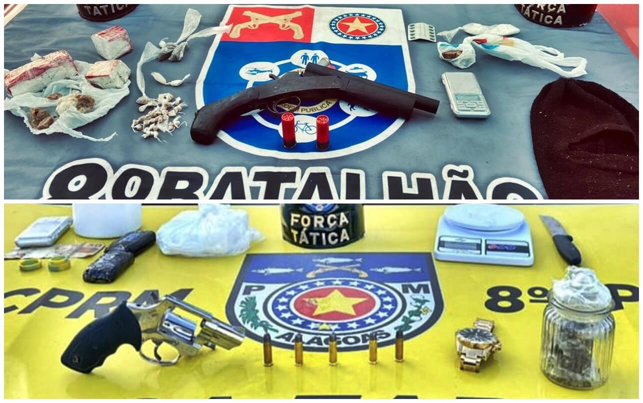 Operação do 8º BPM prende três traficantes e apreende drogas e armas em Rio Largo