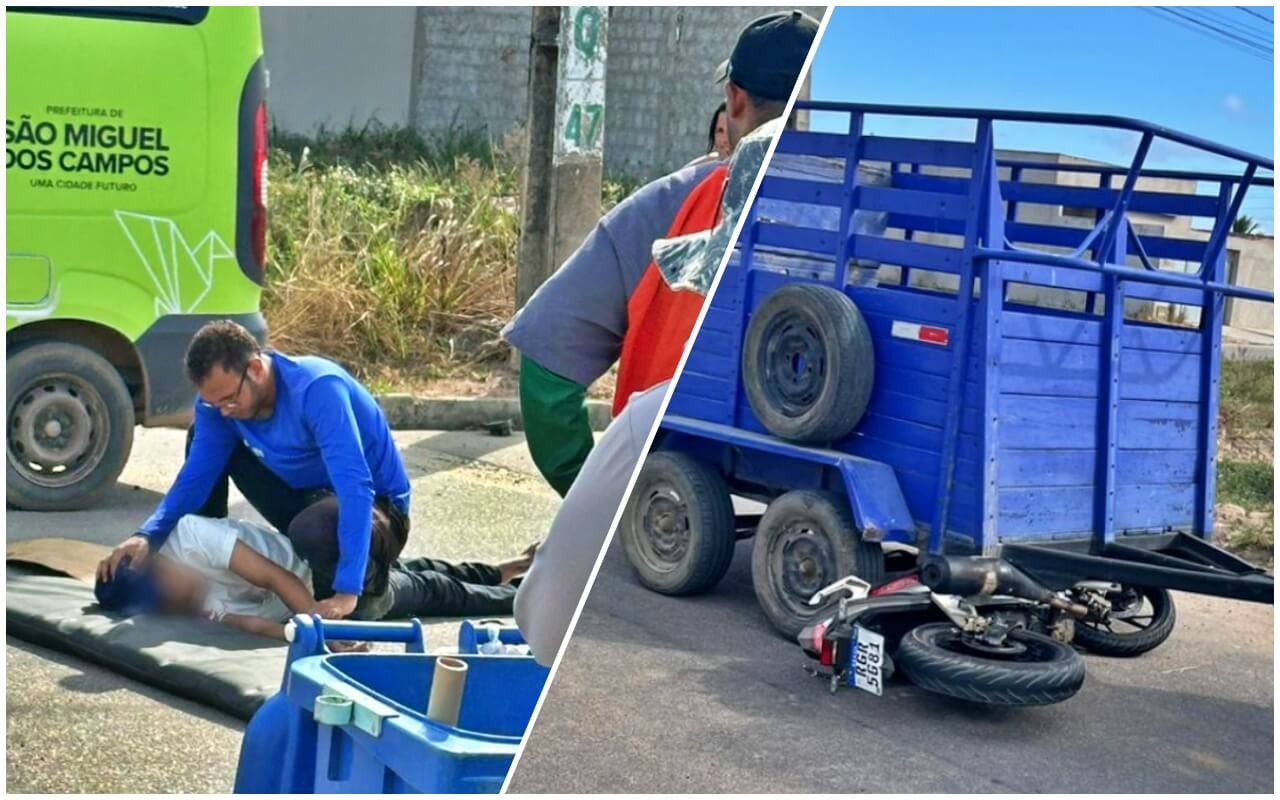Acidente entre moto e caminhonete deixa motociclista em estado gravíssimo em São Miguel dos Campos